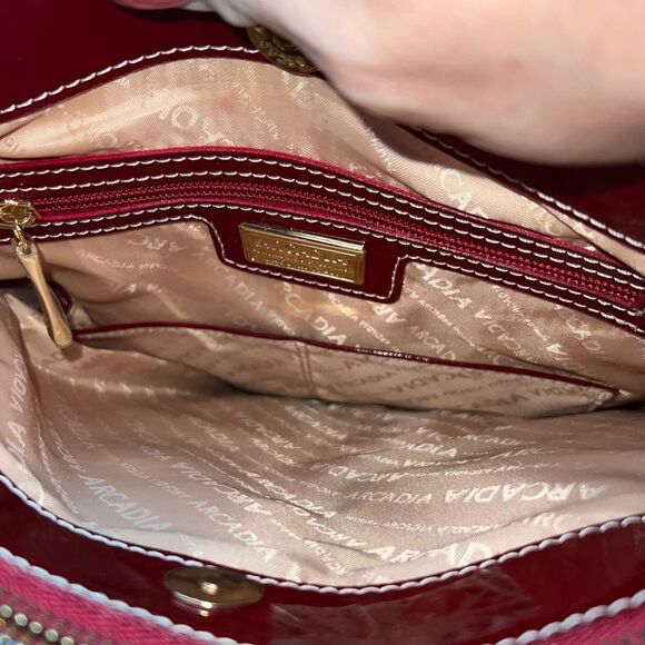 Arcadia Made In Italy Red Patent Leather Crossbody Bag - Picture 11 of 13